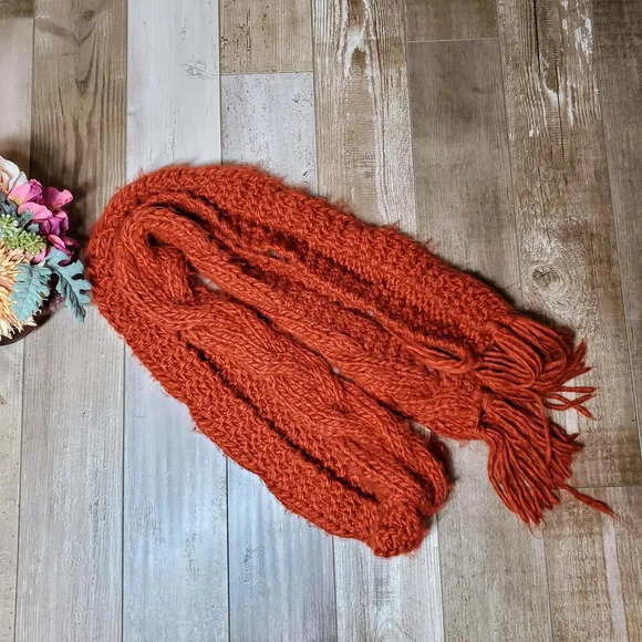 Knitted Burnt Orange Winter Scarf - Picture 2 of 9